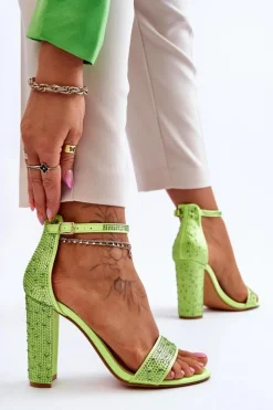 Damskie Sandały Na Obcasie Z Cyrkoniami Zielone Idealistic