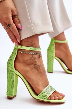 Damskie Sandały Na Obcasie Z Cyrkoniami Zielone Idealistic