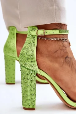 Damskie Sandały Na Obcasie Z Cyrkoniami Zielone Idealistic