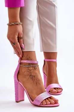 Damskie Sandały Na Obcasie Z Cyrkoniami Różowe Idealistic