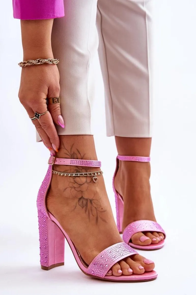 Damskie Sandały Na Obcasie Z Cyrkoniami Różowe Idealistic