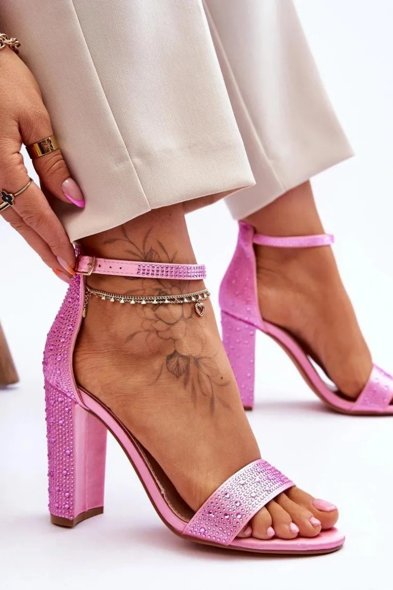 Damskie Sandały Na Obcasie Z Cyrkoniami Różowe Idealistic