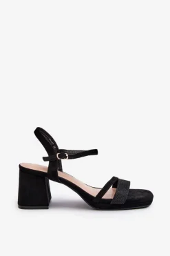 Damskie Sandały Na Obcasie Z Błyszczącym Paskiem Czarne Tessata