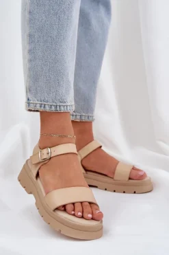 Damskie Sandały Na Platformie Beżowe Evaretha