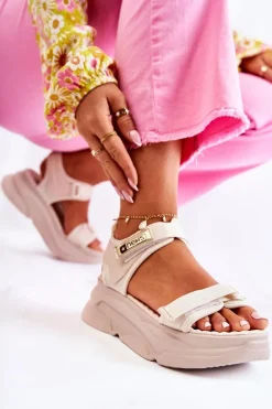 Damskie Sandały Na Platformie Beżowe Terrina