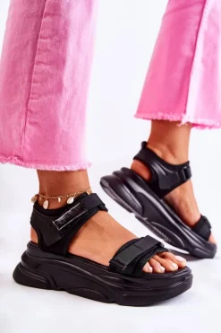 Damskie Sandały Na Platformie Czarne Terrina