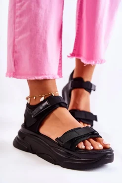Damskie Sandały Na Platformie Czarne Terrina