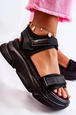 Damskie Sandały Na Platformie Czarne Terrina