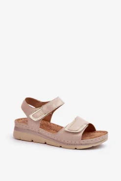 Damskie Sandały Na Rzep Beżowe Risanni