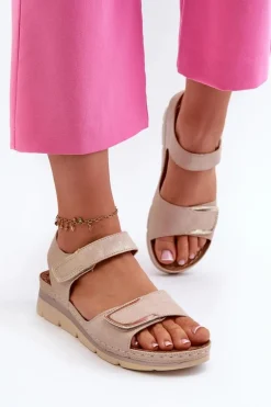 Damskie Sandały Na Rzep Beżowe Risanni