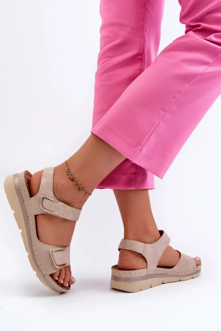 Damskie Sandały Na Rzep Beżowe Risanni