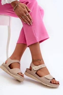 Damskie Sandały Na Rzep Beżowe Risanni