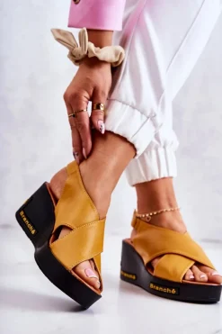 Damskie Sandały Na Rzep Żółte Amaze
