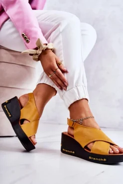 Damskie Sandały Na Rzep Żółte Amaze