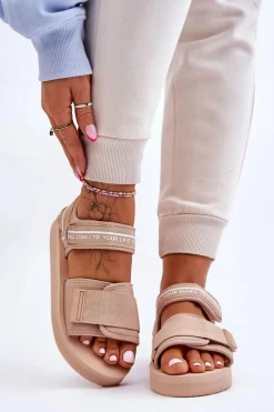 Damskie Sandały Na Rzepy Big Star LL274787 Beżowe