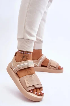 Damskie Sandały Na Rzepy Big Star LL274787 Beżowe