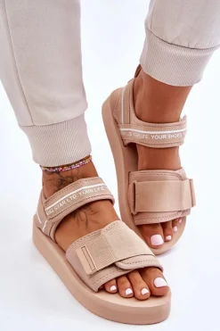 Damskie Sandały Na Rzepy Big Star LL274787 Beżowe