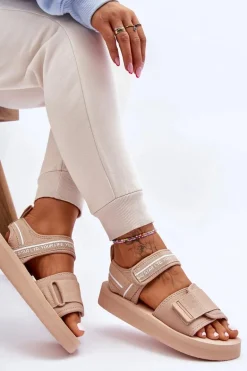 Damskie Sandały Na Rzepy Big Star LL274787 Beżowe