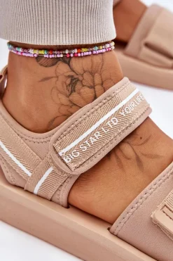 Damskie Sandały Na Rzepy Big Star LL274787 Beżowe