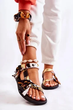 Damskie Sandały Na Rzepy Czarne Caprisa