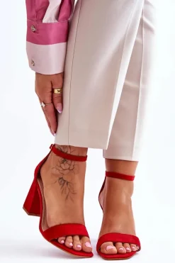 Damskie Sandały Na Stabilnym Słupku Czerwone Lavissa