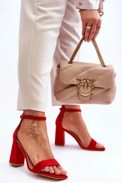 Damskie Sandały Na Stabilnym Słupku Czerwone Lavissa