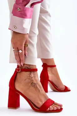 Damskie Sandały Na Stabilnym Słupku Czerwone Lavissa