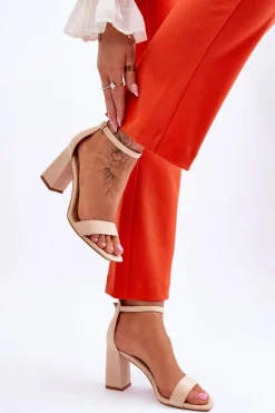 Damskie Sandały Na Stabilnym Słupku Beżowe Lavissa