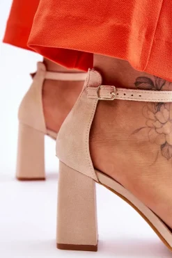 Damskie Sandały Na Stabilnym Słupku Beżowe Lavissa