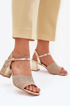 Damskie Sandały Na Słupkowym Obcasie Złote Sarena