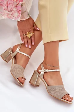 Damskie Sandały Na Słupkowym Obcasie Złote Sarena