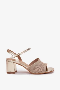 Damskie Sandały Na Słupkowym Obcasie Złote Sarena