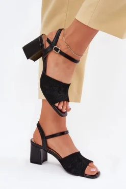 Damskie Sandały Na Słupkowym Obcasie Czarne Sarena