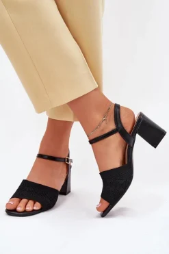Damskie Sandały Na Słupkowym Obcasie Czarne Sarena