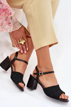 Damskie Sandały Na Słupkowym Obcasie Czarne Sarena