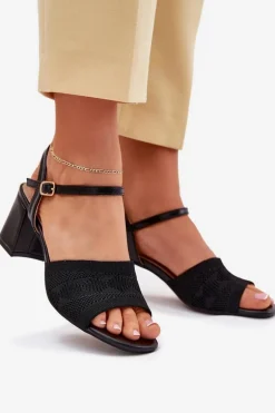 Damskie Sandały Na Słupkowym Obcasie Czarne Sarena