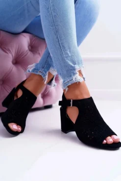 Damskie Sandały Na Słupku Peep Toe Czarne Olenia