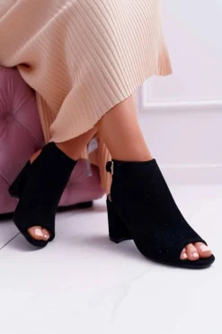 Damskie Sandały Na Słupku Peep Toe Czarne Florina