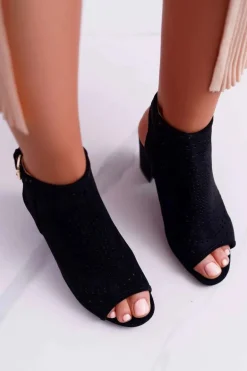 Damskie Sandały Na Słupku Peep Toe Czarne Florina