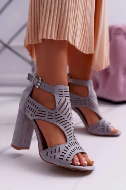 Damskie Sandały Na Słupku Peep Toe Szare Carmelita