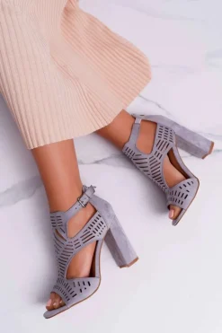 Damskie Sandały Na Słupku Peep Toe Szare Carmelita