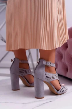 Damskie Sandały Na Słupku Peep Toe Szare Carmelita