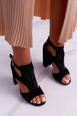 Damskie Sandały Na Słupku Peep Toe Czarne Carmelita