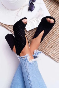 Damskie Sandały Na Słupku Peep Toe Czarne Nevienna