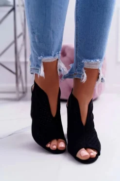 Damskie Sandały Na Słupku Peep Toe Czarne Nevienna