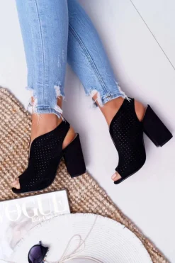 Damskie Sandały Na Słupku Peep Toe Czarne Nevienna