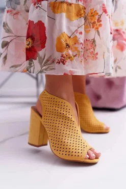 Damskie Sandały Na Słupku Peep Toe Żółte Nevienna