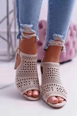 Damskie Sandały Na Słupku Peep Toe Beżowe Olenia