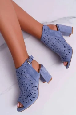 Damskie Sandały Na Słupku Peep Toe Błękitne Florina