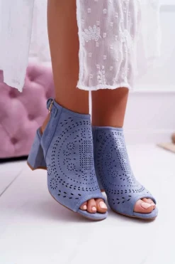 Damskie Sandały Na Słupku Peep Toe Błękitne Florina